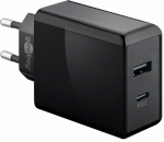 USB SNEL LADER 220V >1XUSB-A & 1XUSB-C 5V 3.0A (PD3.0) 30WATT ZWART